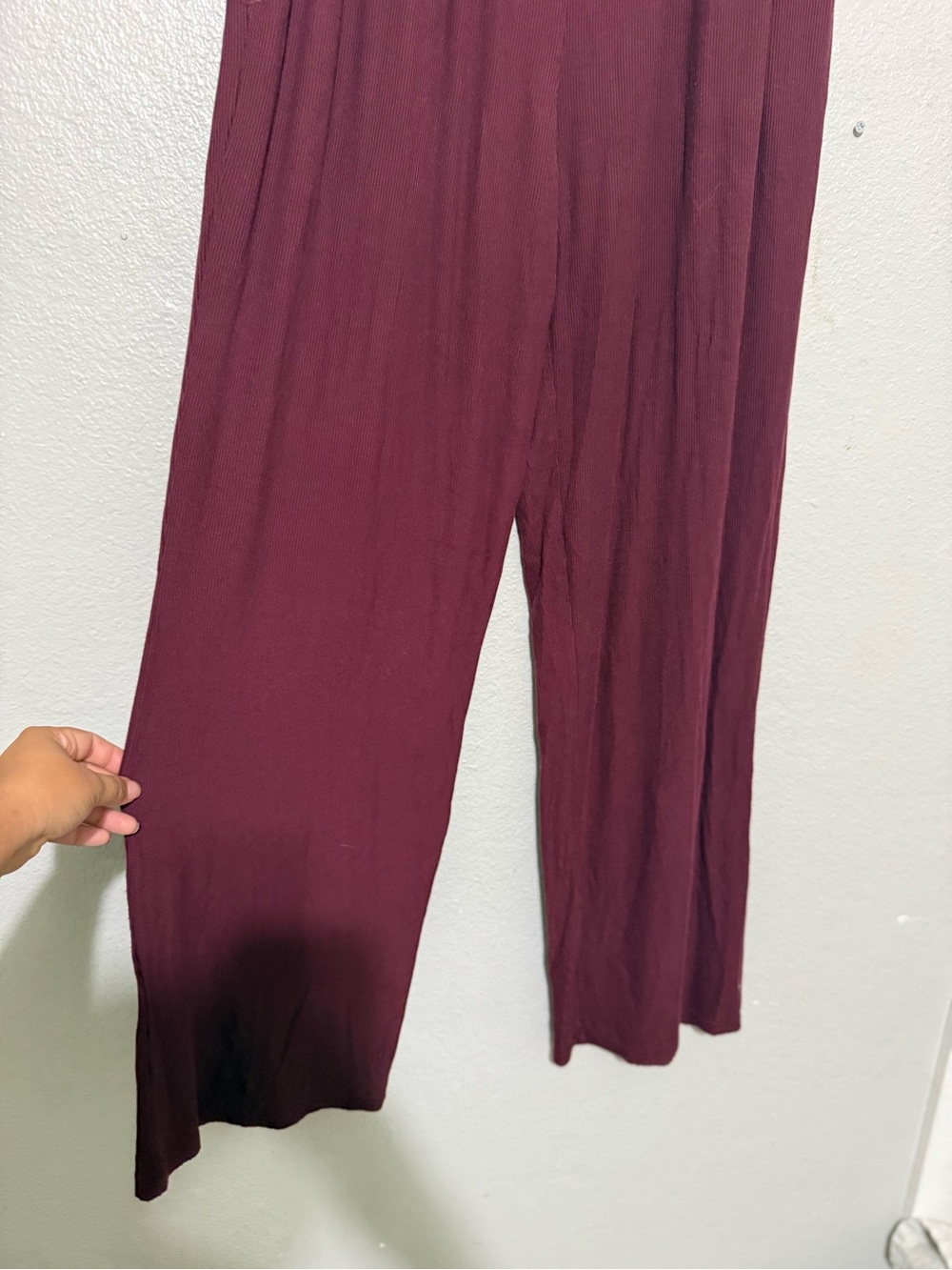 SKIMS Modal Ribbed Wide-Leg Women's Pants in Burgundy - Picture 3 of 7